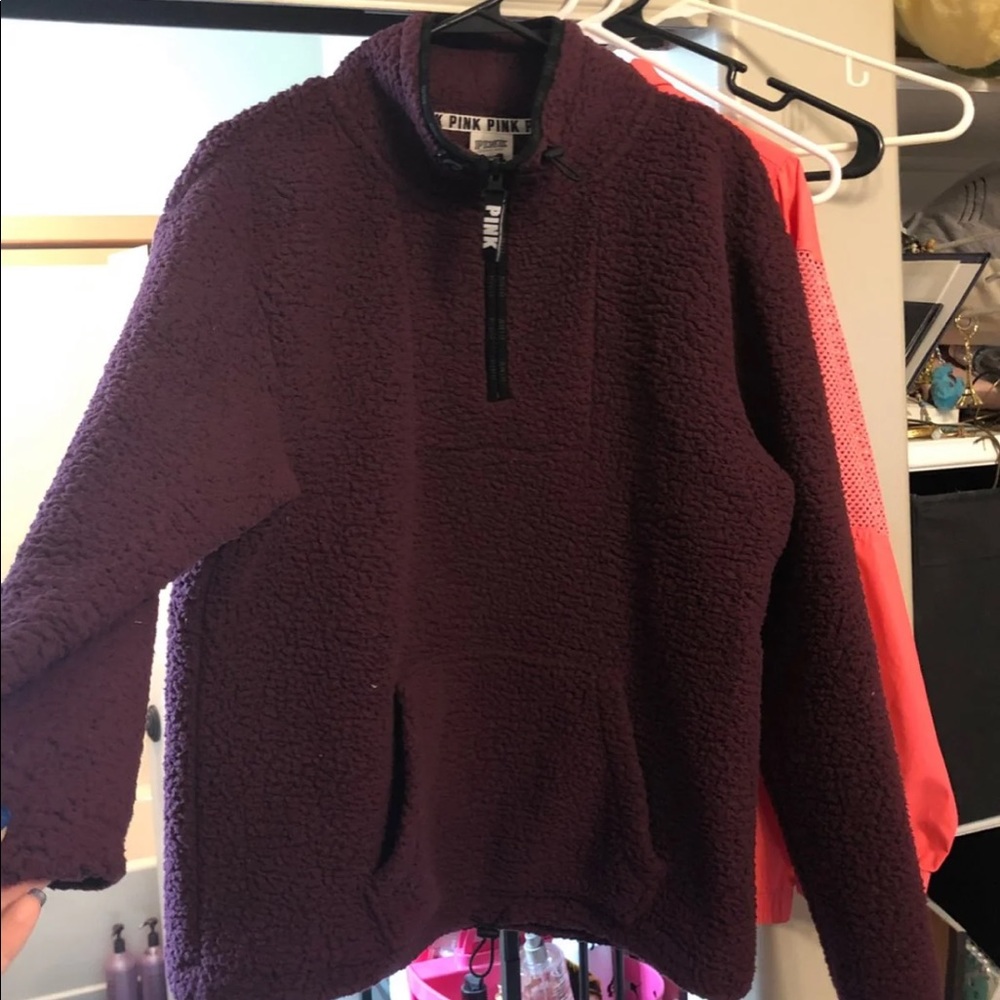 VS PINK SHERPA FLEECE PULLOVER QUARTER ZIP